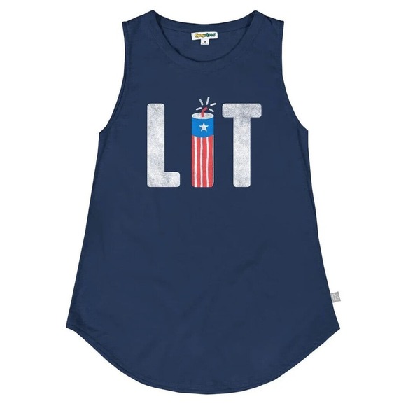 TIPSY ELVES‎ LIT FIREWORKS PATRIOTIC TANK TOP Womens Size XL  NAVY BLUE  NEW - Picture 1 of 3